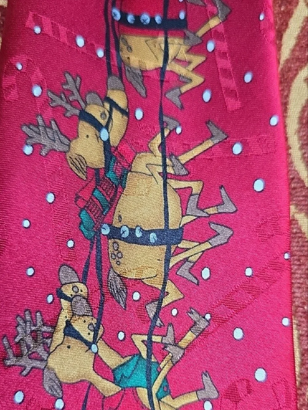 Festive Red Holiday Tie with Santa and Reindeer Motif